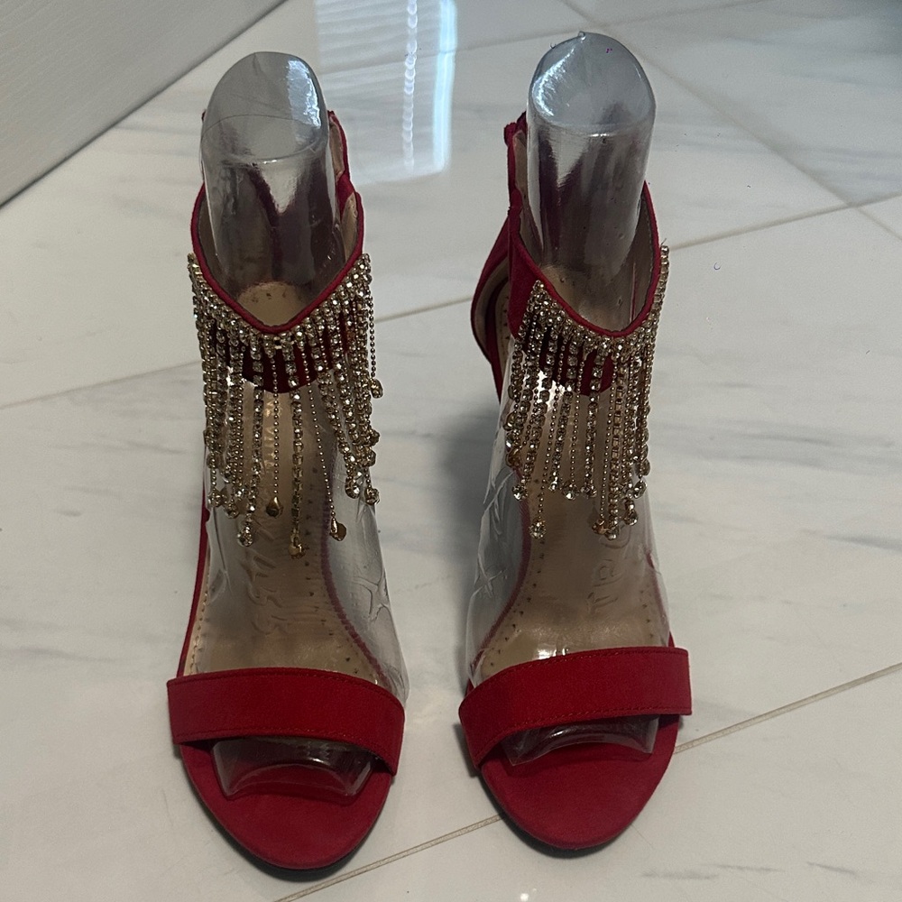 Chic Red Beaded Women's Heels